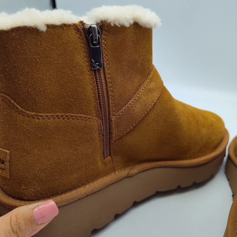 New UGG Koolaburra Suede Wedge Kelissa Mini Winter Boot In Tan 🤎 Size 10_9